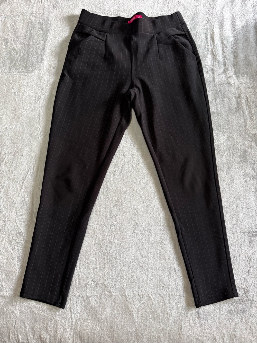 Black Pinstripe Pull-On Slim Trousers - Women